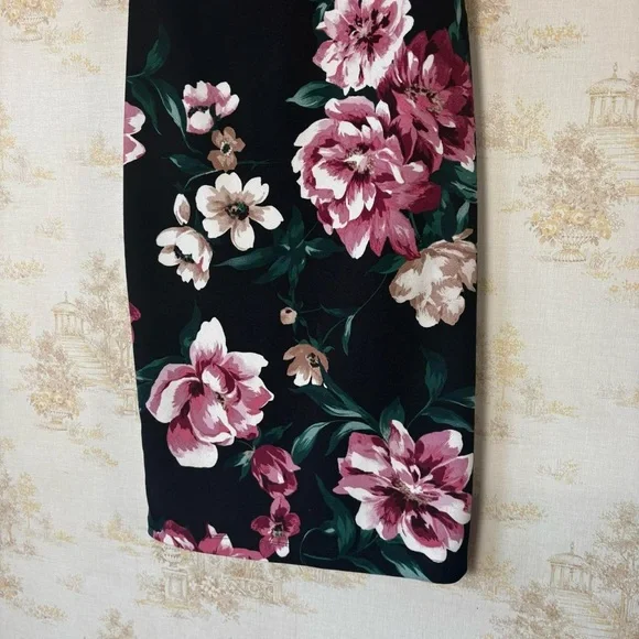 Y2k Premier Amour black rose floral semiformal cutout sheath midi cocktail dress - Picture 5 of 8